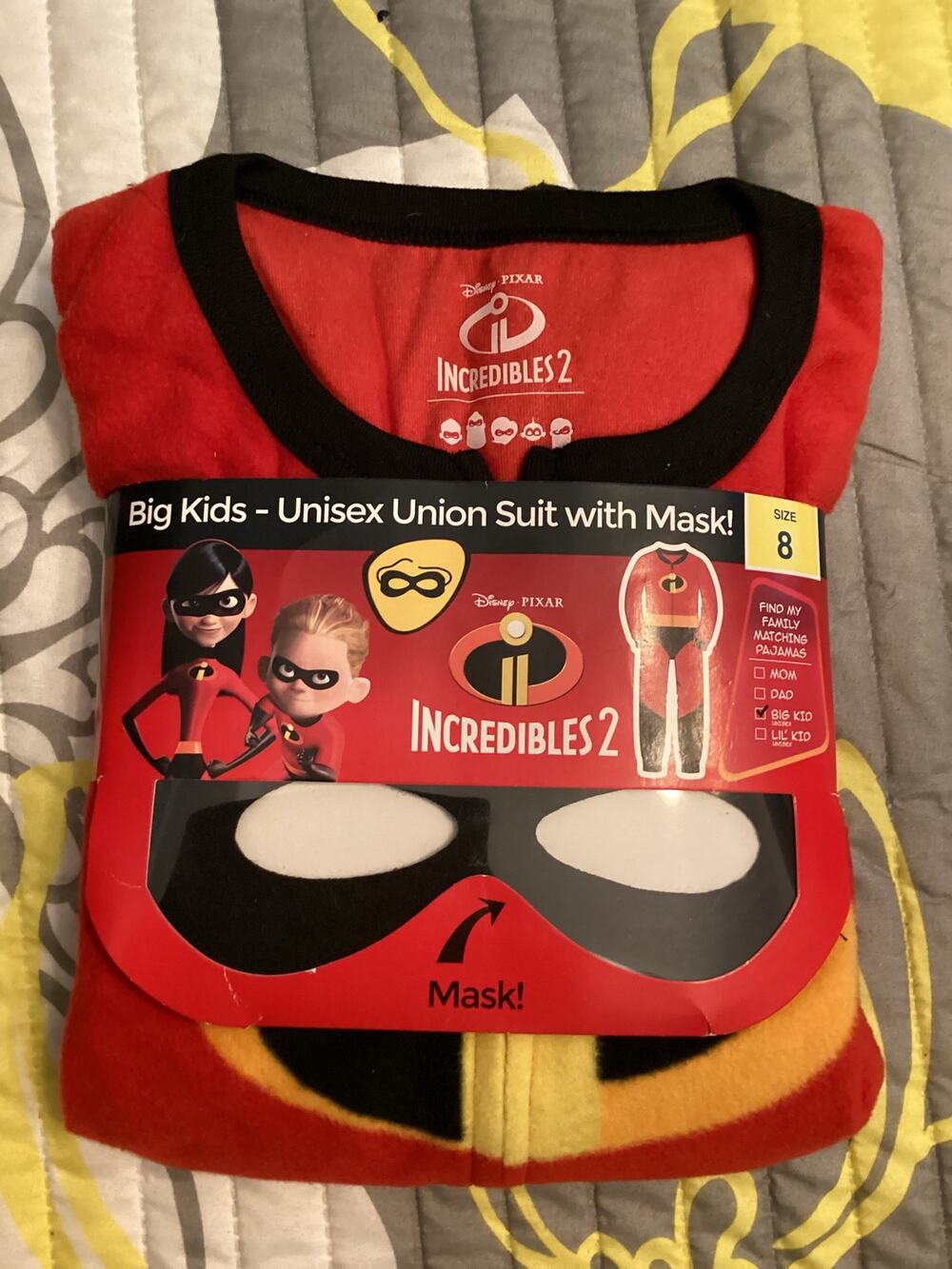 NWT Disney Pixar Incredibles 2 Big Kids - Unisex Union Suit with Mask Sz 8